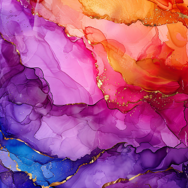 Alcohol Ink Featuring Flowing Purple and Gold Veins seamless PBR texture preview