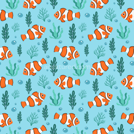 Pattern Bundle - Seamless 3D Pattern PBR Texture Featuring Playful Clownfish and Seaweed Motifs on Blue Ba… texture preview