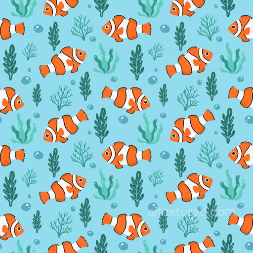 Pattern PBR Texture Featuring Playful Clownfish and Seaweed Motifs on Blue Background seamless Pattern Bundle PBR texture