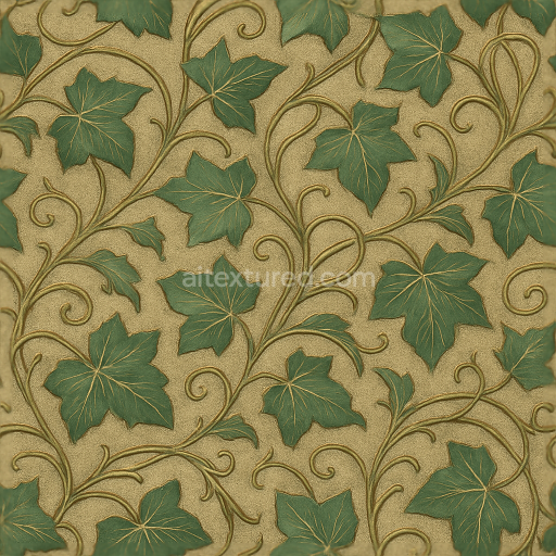 Seamless 3d texture pbr 8k art nouveau botanical ivy wallpaper with textured woven silk sheen and metallic accents