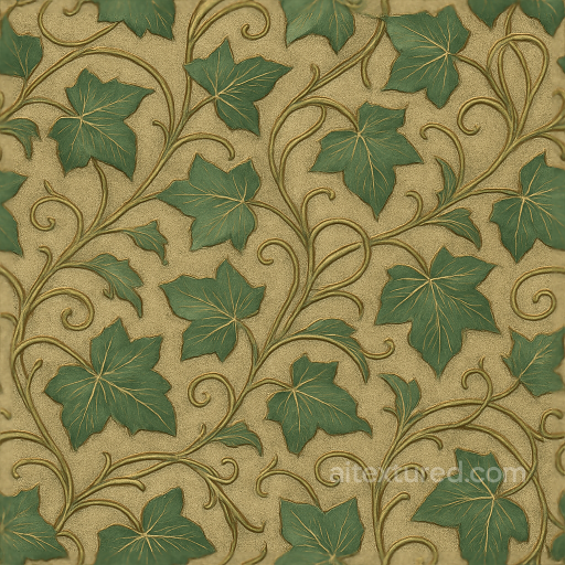 Art Nouveau Botanical Ivy Wallpaper With Textured Woven Silk Sheen And Metallic Accents seamless Wallpaper PBR texture
