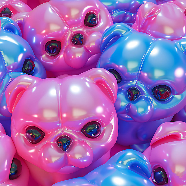 Inflated of Glossy Pink and Blue Plastic Bear Heads seamless PBR texture preview