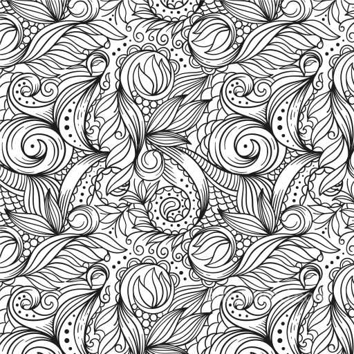 with Intricate Black and White Floral Line Art Pattern seamless White & Black PBR texture