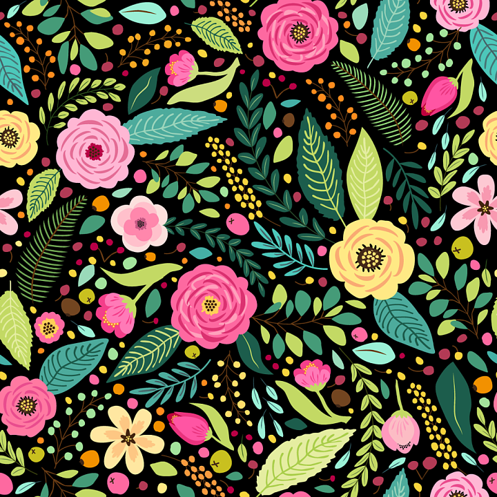 Flora-Inspired Fabric with Vibrant Flowers and Leaves seamless PBR texture preview