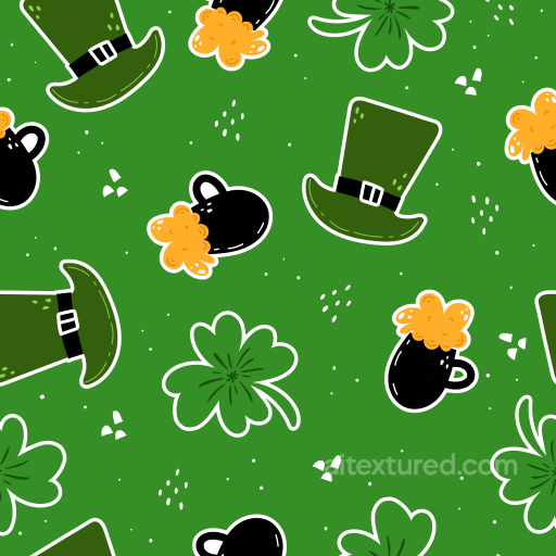 with St Patrick’s Green Background, Shamrocks, Leprechaun Hats and Beer Mugs Pattern seamless St patrick digital paper bundle PBR texture