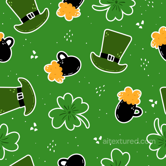 with St Patrick’s Green Background, Shamrocks, Leprechaun Hats and Beer Mugs Pattern St patrick digital paper bundle texture preview