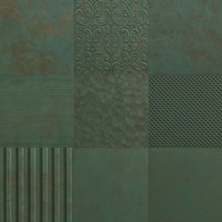 Oxidized Copper Surface With Embossed Metal And Etched Metal Effects seamless PBR texture preview