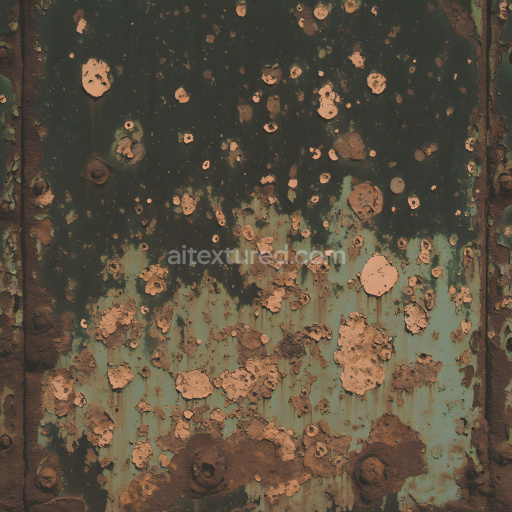 Seamless 3D Rusty Metal PBR Texture Featuring Corrosion, Holes, and Peeling Paint