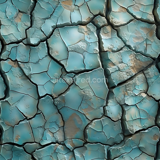 Seamless 3D PBR Cracked Blue Paint Texture with Chipped and Flaked Surface