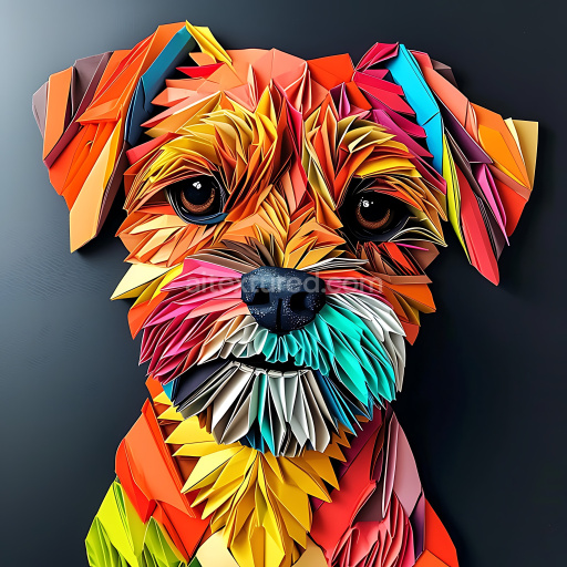 Seamless 3D PBR Texture of Origami-Styled Colorful Border Terrier Face