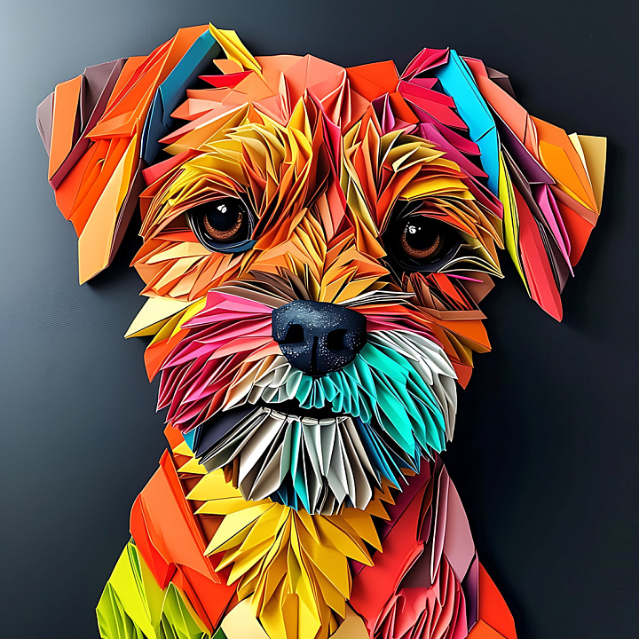 Animal of Origami-Styled Colorful Border Terrier Face seamless PBR texture preview