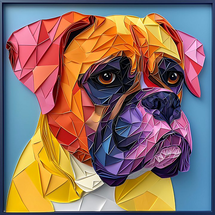 Animal of Bullmastiff Dog in Origami Polygonal Style, Vivid Colors seamless PBR texture preview