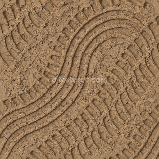 Seamless 3d texture pbr 8k manual tire print on factory tire with circular pattern and compressed soil details
