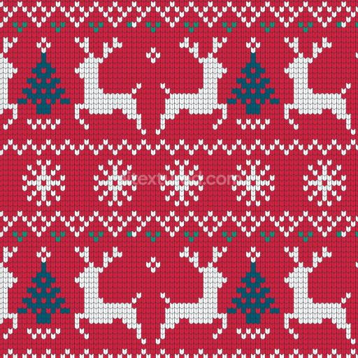 Seamless 3D PBR Texture of Red Christmas Knit Pattern with Reindeer and Snowflakes