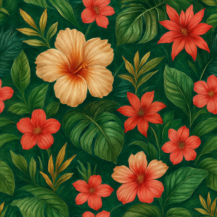 Tropical Botanical Leaves Wallpaper With Glossy Silk And Textured Velve… seamless PBR texture preview