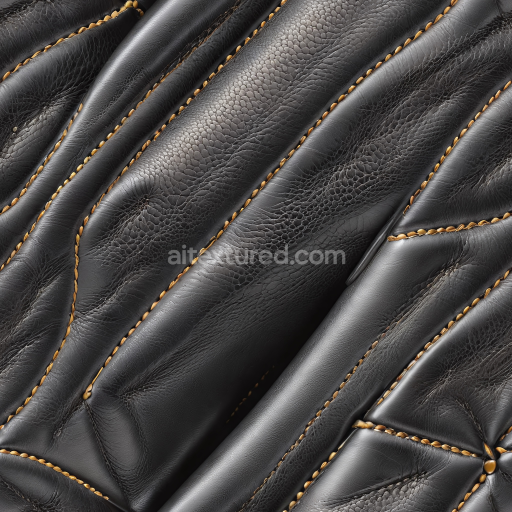 Seamless 3D Black Pebbled Leather PBR Texture with Detailed Stitching and Wrinkles