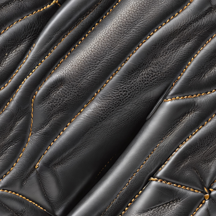 Black Pebbled Leather with Detailed Stitching and Wrinkles seamless PBR texture preview