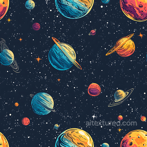 Stylized Space PBR Texture Featuring Colorful Planets and Starfield seamless Star, space, planets PBR texture