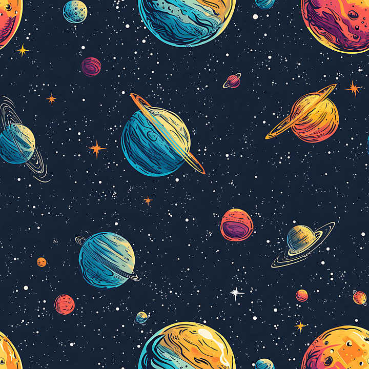 Stylized Space Featuring Colorful Planets and Starfield seamless PBR texture preview