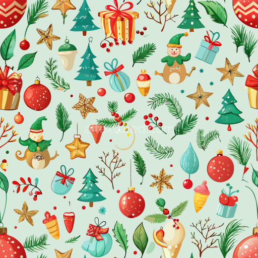 Seamless 3D PBR Christmas Digital Paper Texture with Colorful Holiday Icons