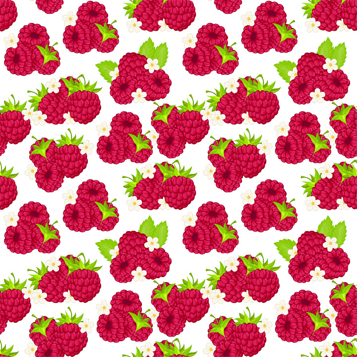 Pattern with Lush Raspberry Fruits and Floral Accents seamless PBR texture preview