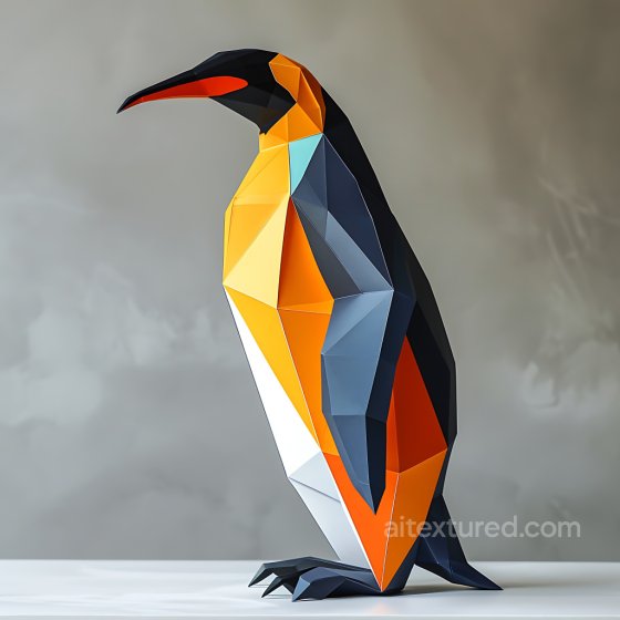 Featuring Stylized Origami Chinstrap Penguin with Geometric Color Blocks Animal texture preview