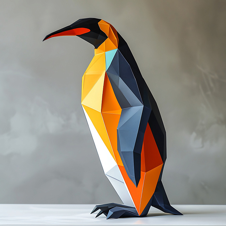 Featuring Stylized Origami Chinstrap Penguin with Geometric Color Blocks seamless PBR texture preview