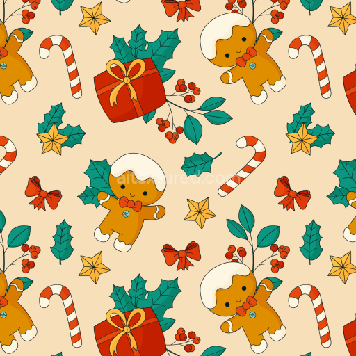 Seamless 3D PBR Christmas Digital Paper Texture with Gingerbread Men and Holiday Motifs