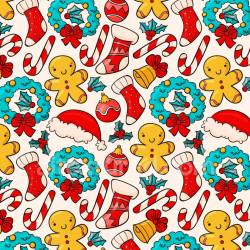 seamless Seamless 3D PBR Texture with Colorful Christmas Icons on Cream Background texture 8k free download PBR