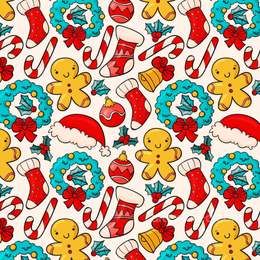 with Colorful Christmas Icons on Cream Background seamless All Christmas Digital paper PBR texture