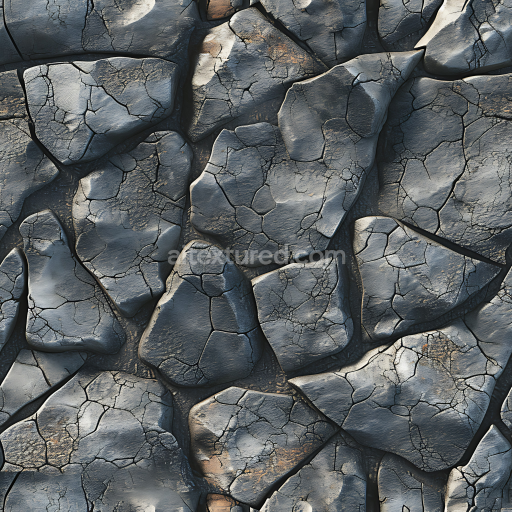 Seamless 3D PBR Texture of Cracked Dark Stone Rock Ground with Weathered Surface