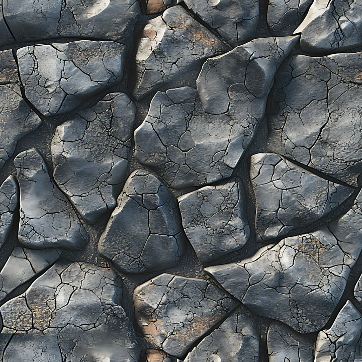 Cracked Dark Stone Rock Ground with Weathered Surface seamless PBR texture preview