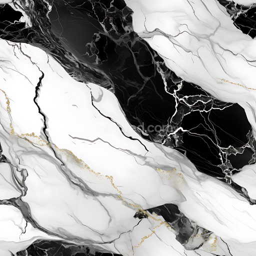 Seamless 3D Black and White Marble PBR Texture Featuring Polished Surface and Gold Veining