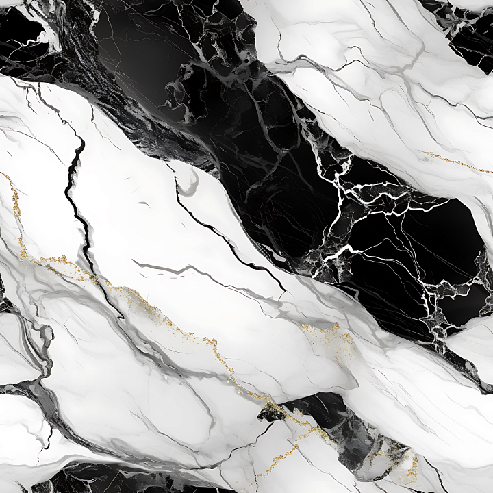 Black and White Marble Featuring Polished Surface and Gold Veining seamless PBR texture preview