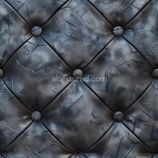 Seamless 3D Black Distressed Quilted Leather PBR Texture with Button Tufting