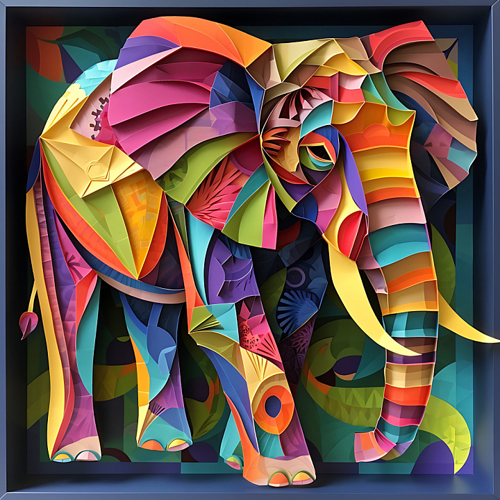 of a Vibrant Origami Style Elephant Pattern seamless PBR texture preview