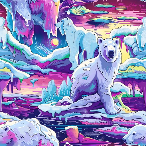 Seamless 3D PBR Graffiti Texture Featuring Vibrant Arctic Bear Mural in Neon Style texture preview