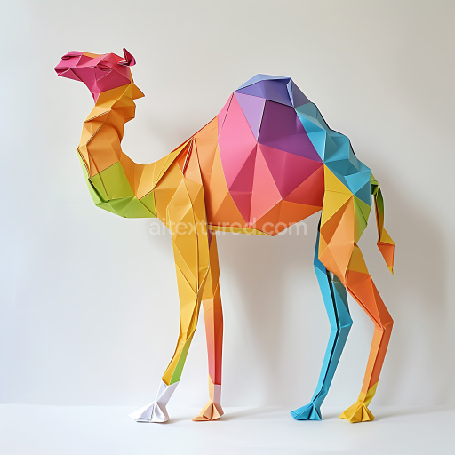 Seamless 3D PBR Texture of Camel Origami Featuring Vibrant Geometric Polygons