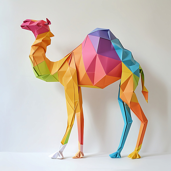 Animal of Camel Origami Featuring Vibrant Geometric Polygons seamless PBR texture preview