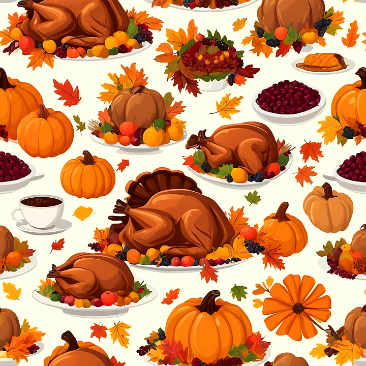 Featuring Colorful Thanksgiving Harvest Elements seamless PBR texture preview