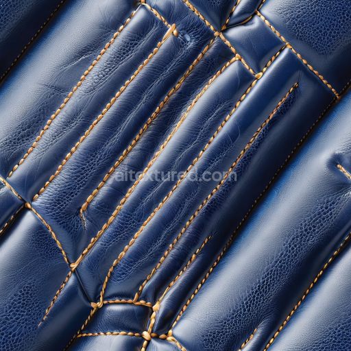 Seamless 3D PBR dark blue quilted leather texture with detailed stitching