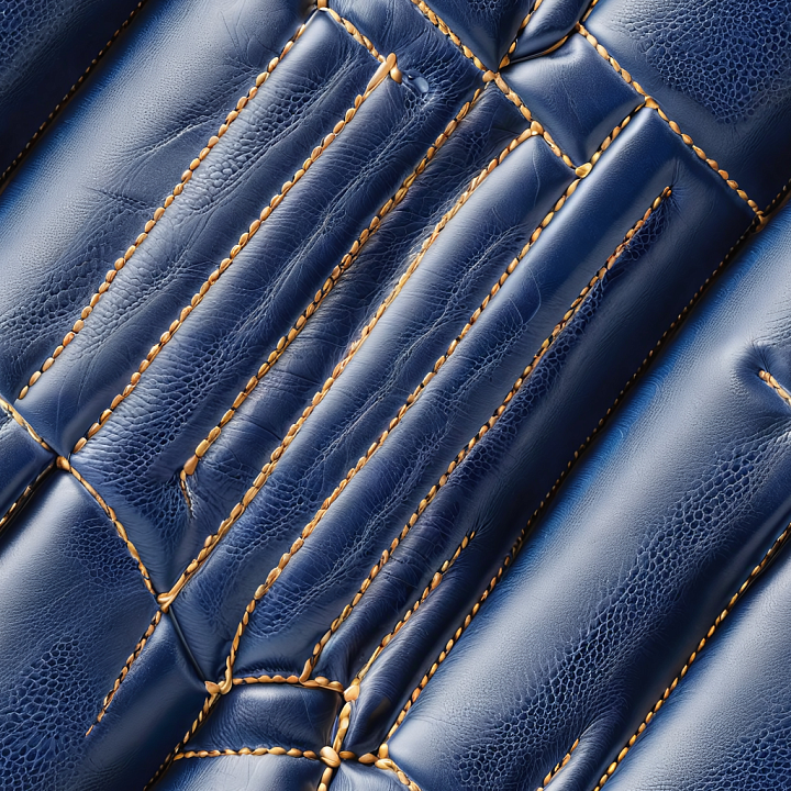 Dark Blue Quilted Leather With Detailed Stitching seamless PBR texture preview