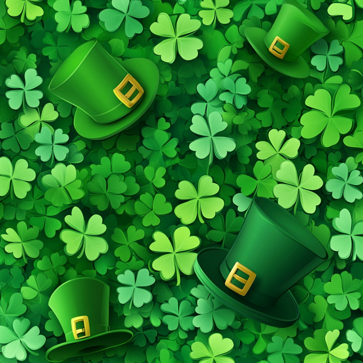 Featuring Green Shamrocks And Leprechaun Hats seamless PBR texture preview