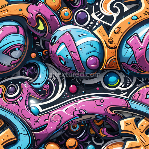 Seamless 3D PBR Texture Featuring Vibrant Colorful Graffiti Shapes