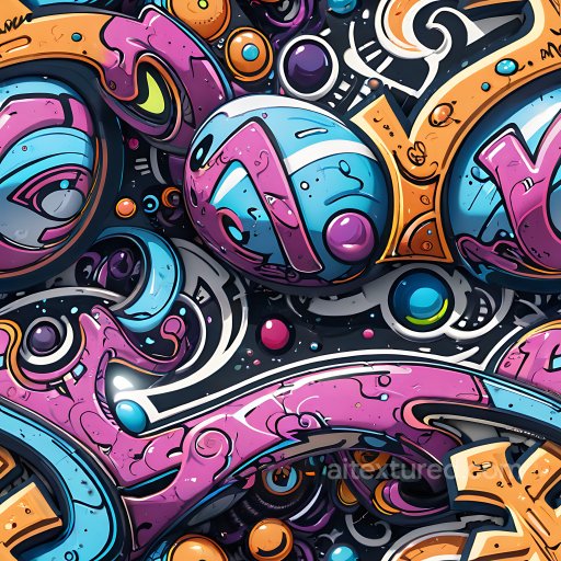 Seamless 3D PBR Texture Featuring Vibrant Colorful Graffiti Shapes texture preview