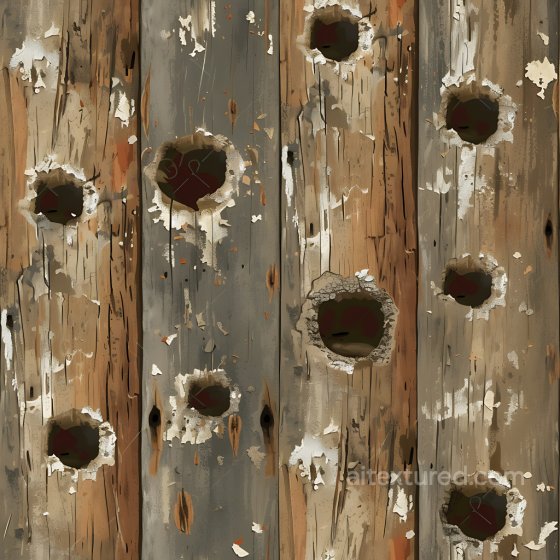 Weathered Wood PBR Texture Featuring Large Holes and Peeling Paint Cracked & Holes texture preview