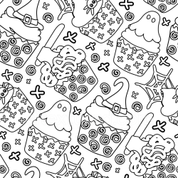 seamless Seamless 3D PBR Texture Featuring Black & White Halloween Cupcake Illustrations texture 8k free download PBR