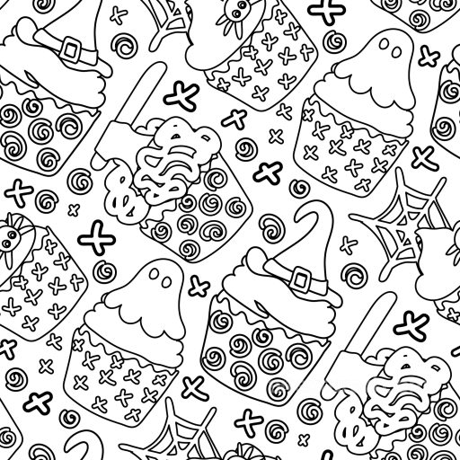Featuring Black & White Halloween Cupcake Illustrations seamless White & Black PBR texture