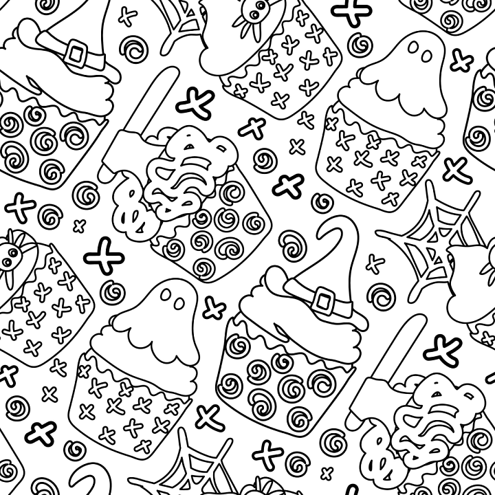 Featuring Black & White Halloween Cupcake Illustrations seamless PBR texture preview