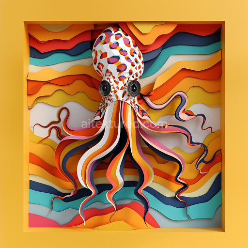 Seamless 3D PBR Texture of Vibrant Multicolor Cuttlefish Pattern and Striped Tentacles